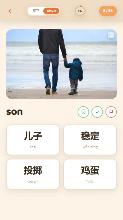 My Chinese lesson with a Chinese word and several translations to choose from